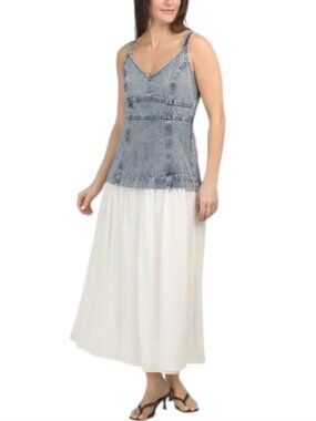 Moon River Sleeveless Mixed Media Denim Dress Sz. M NWOT